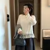 DD 2026 Otoño Nuevo Talla Grande Mujer Top de Manga Larga con Cuello Redondo y Adorno de Encaje 9507