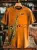 Camiseta Masculina com Gola Redonda e Manga Curta, Estampa Digital 3D Personalizável com Padrão Jazz Transfronteiriço, disponível para atacado a partir de uma peça