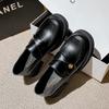 Zapatos Mocasines de Tacón Grueso con Tacón de Moneda de Oro Pequeña para Mujer Estilo Retro Slip-On Zapatos Pequeños de Cuero Zapatos Planos Perezosos para Mujer Primavera y Otoño