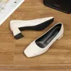 2026 Novos Sapatos Femininos de Couro Macio com Bico Quadrado e Salto Grosso para Entrevistas, Sapatos de Trabalho Profissionais Pretos, Comissário de Voo, Servidor Público, Sapatos Formais de Salto Alto