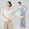 Ropa de Danza Moderna, Top Ajustado de Manga Larga con Inserciones de Malla, Ropa de Práctica de Danza Clásica China, Body Ajustado para Mujer
