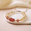 Pulseira de Cristal Pixiu de Cristal Morango Natural Corda Amarela Cristal Amarelo Cristal com Cabelos Dourados Pulseira para Meninas de Luxo Leve Atacado
