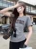 Talla Extra Gordo mm Estilo Sexy Americano Estampado de Letras Cuello Redondo Manga Corta para Mujer Verano Nuevo Suelto Algodón Aspecto Adelgazante Camiseta