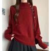 Suéter de Punto Coreano de Cuello Alto Asimétrico con Botones para Mujer Otoño e Invierno Holgado Adelgazante Look Moderno Adelgazante Top de Punto