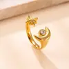 Anillo Popular Transfronterizo de Acero de Titanio para Mujer, Anillo Abierto de Doble Corazón con Diamante, Joyería de Acero Inoxidable Elegante y Versátil Chapada en Oro de 18K