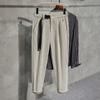 21 Nuevos Pantalones Casuales de Pana Gruesa de Invierno con Sentido de Textura de Moda para Hombre, Ajuste Delgado, Cintura Holgada con Cinturón