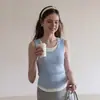Chaleco falso de dos piezas con camisola de punto de cuello en U, top artístico vintage en capas para mujer