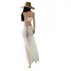 Conjunto de Falda Blanca sin Tirantes para Mujer - Falda Larga de Cintura Baja Conjunto de Dos Piezas para Vacaciones en Blanco