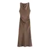 Exportação Transfronteiriça Roupas Femininas Primavera 2026 Estilo Europeu e Americano Textura de Cetim de Seda Sem Mangas Midi Plissado Vestido para Mulheres F610143