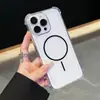 Sencilla y de alta gama, adecuada para múltiples modelos de iPhone, totalmente transparente, funda con airbag anticaídas, anillo fino, fuerte atracción magnética