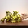 Nuevos Adornos de Pixiu de Cobre, un Par de Pixiu Macho y Hembra, Pixiu de Cobre con Cuenco del Tesoro para Sala de Estar Uso Doméstico, Pixiu con Lingotes