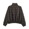 Fabricante mayorista de ropa para mujer transfronteriza 2026 Moda europea y americana holgada con cremallera y cuello alto chaqueta bomber de lunares