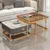 Mesa de centro italiana sala de estar hogar superficie brillante mesa de centro de placa de roca lujo ligero moderno simple apartamento pequeño madera maciza cuadrada mesa auxiliar