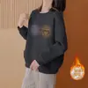 Sudadera Redonda Holgada Estilo Americano Tallas Grandes para Mujer, Nueva Versátil de Otoño e Invierno, Informal de Moda, Sencilla para el Día a Día