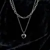 Moda Transfronteriza Europea y Americana Cadena para Clavícula de Corazón de Cristal Negro de Doble Capa Collar con Forma de Corazón Versátil Simple y Exquisito Accesorios para Mujer