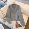 Suéter jacquard com letra estilo academia, cardigã de tricô macio e aconchegante para mulheres, blusa casaco de designer outono e inverno