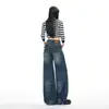 Laranja Infantil # Jeans de Cintura Alta Wide Leg Lavado Tendência e Estiloso para Mulheres, Caimento Solto, Emagrecedor, Casual, Versátil, Calça de Comprimento Total.