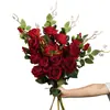 Rosa de terciopelo de tres cabezas, flores artificiales estilo INS, fabricante de decoraciones de alta gama para sala de estar, mesa de comedor, boda, flores artificiales al por mayor