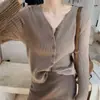 Camisa Interior Base Estilo Western de Primavera Top Coreano Holgado Ropa Exterior Cardigan de Punto Versátil Chaqueta Suéter de Manga Larga para Mujer