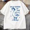 Ganso Tonto Suelto Animal Ganso Lindo Estampado Camiseta de Algodón Verano Letras Estilo Europeo y Americano Corta
