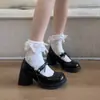 Primer Encuentro Temporada Blanca Zapatos de Tacón Alto Suaves Zapatos de Boda para Mujer, Zapatos de Una Sola Hebilla con Lazo de Velcro, Zapatos Mary Jane de Suela Gruesa