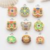 Gotejamento de Óleo Imitação Cloisonne Queimado Flor Azul Bead Pingente Antigo Ouro Antigo Shajing Frisado Diy Corda Vermelha Acessórios de Jóias