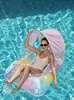 Cama Inflable Flotante de Sirena de Ensueño con Dosel para Adultos y Niños, Flotador Inflable para Agua con Respaldo, Sillón Lounge para Piscina al Aire Libre