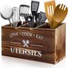Caixa de armazenamento de utensílios de cozinha de madeira maciça, utensílios de mesa domésticos, facas e garfos, diversos, caixa de armazenamento com vários compartimentos e furo de drenagem