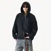 Jaqueta Cardigan Masculina Cinza Escuro Imitação de Lã Cashmere Outono Inverno Cleanfit Estilo Preguiçoso de Alta Qualidade com Capuz