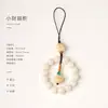 Cordão para Celular Estilo Zen Retrô, Pingente Antigo de Brincar, Gato Queimado a Carvão, Acessório Pessoal, Contas Redondas de Bodhi Branco, Torcido à Mão, Porta-Chaves