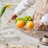 Prato de frutas transparente com borda dourada estilo luxo leve, plástico PET, prato para guardar miudezas de mesa, prato para temperos de cozinha, prato