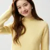 Baicai Rong Temporada Otoño/Invierno Nueva Primera Línea Ropa Lista para Usar Dobladillo Enrollado Sin Costuras Cuello Medio Alto Suéter de Punto de Cachemira Manga Larga