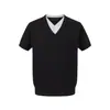 Nova camiseta de tricô de manga curta com gola V, estilo coreano de alta qualidade, casual, modelagem solta, estilo "old money", para homens e mulheres, moderna