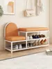 Banqueta para zapatos, Taburete para cambiarse los zapatos, Zapatero, Taburete de hierro para el hogar con cojín de bolsa suave de cuero, Banqueta larga para la entrada, Almacenamiento de lujo accesible, Nuevo estilo