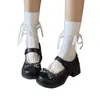 Populares tacones de plataforma gruesa, tacón grueso, estilo dulce, con moño, punta fina, para mujer, nueva colección otoño 2026, perfectos con vestidos, estilo Mary Jane