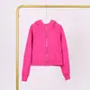 Moletom Lulu com Capuz, Zíper Completo, Corte Solto, Com Etiqueta, Em Estoque, Entrega Direta, Etiqueta Dourada, Zíper Dourado, Estilo Casual Curto, Forrado com Fleece