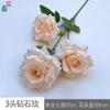 Rosa de diamante de 3 cabezas, rama única, rosa redondeada, nueva fotografía de boda, flor artificial floral, pared de flores de seda fresca para salón.