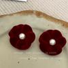 Aretes de botón de rosa flocada roja Ancola festiva retro francesa Diseño de nicho Altos Otoño e Invierno Aretes elegantes