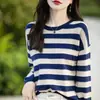 Nuevo suéter de punto a rayas con bloques de color y cuello redondo para otoño e invierno, versión coreana elegante y moderna, corte holgado, capa interior cálida
