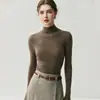 Lavável à Máquina! Camisa Base de Lã Yangzi Fio Penteado Sem Costura Calibre 18 Feminina Gola Alta Slim Fit Alta Elasticidade