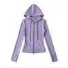 Lulu primavera verão cintura marcada fitness jaqueta moletom com zíper duplo estilo americano fina curta com capuz modelagem slim cardigã esportivo