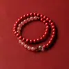 Pulsera Fidelity doble círculo cinabrio año del Dragón pulsera de cinabrio rojo chino segura flor de durazno con piedra natural Cristal de fresa