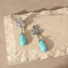 Nuevos Pendientes Kayi Retro Simples Accesibles de Lujo con Diamantes Completos Hoja de Arce con Elegantes Pendientes de Gota de Agua Turquesa Azul Pendientes Versátiles