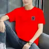 Camiseta de Verão Masculina de Manga Curta Nova Estilo Coreano Slim Fit Moda Jovem Tendência Estampada Fina Gola Redonda