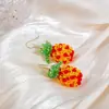 Pendientes de Flor Coloridos de Primavera y Verano Hechos a Mano con Cuentas de Cristal Tejidos Piña Cereza Roja Largos Versátiles
