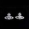 Pendientes de lujo con microcircón brillante y perla de Saturno de alta gama, con aguja plateada, dos pendientes delanteros y traseros para mujer.