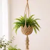 Nova bolsa de rede para vaso de flores de alta resistência transfronteiriça com corda de algodão e linho e gancho para cestos de plantas penduradas decorativos internos e externos