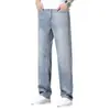 Pantalones de Mezclilla Tencel para Hombre, Corte Recto Holgado, Pantalones Finos de Pierna Ancha para Hombre, Pantalones Casuales de Seda de Hielo