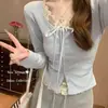 Camiseta de Manga Larga con Parches de Encaje Falsa de Dos Piezas, Ajustada, Pura Deseo, Nueva para Primavera y Otoño 2026, Top Básico para Mujer Ins