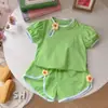 Vestido de Verano Estilo Chino Retro para Niña Pequeña 2026 Nuevo Estilo de Verano Moda para Bebé Niña Encaje Mangas Abullonadas Manga Corta Conjunto de Dos Piezas